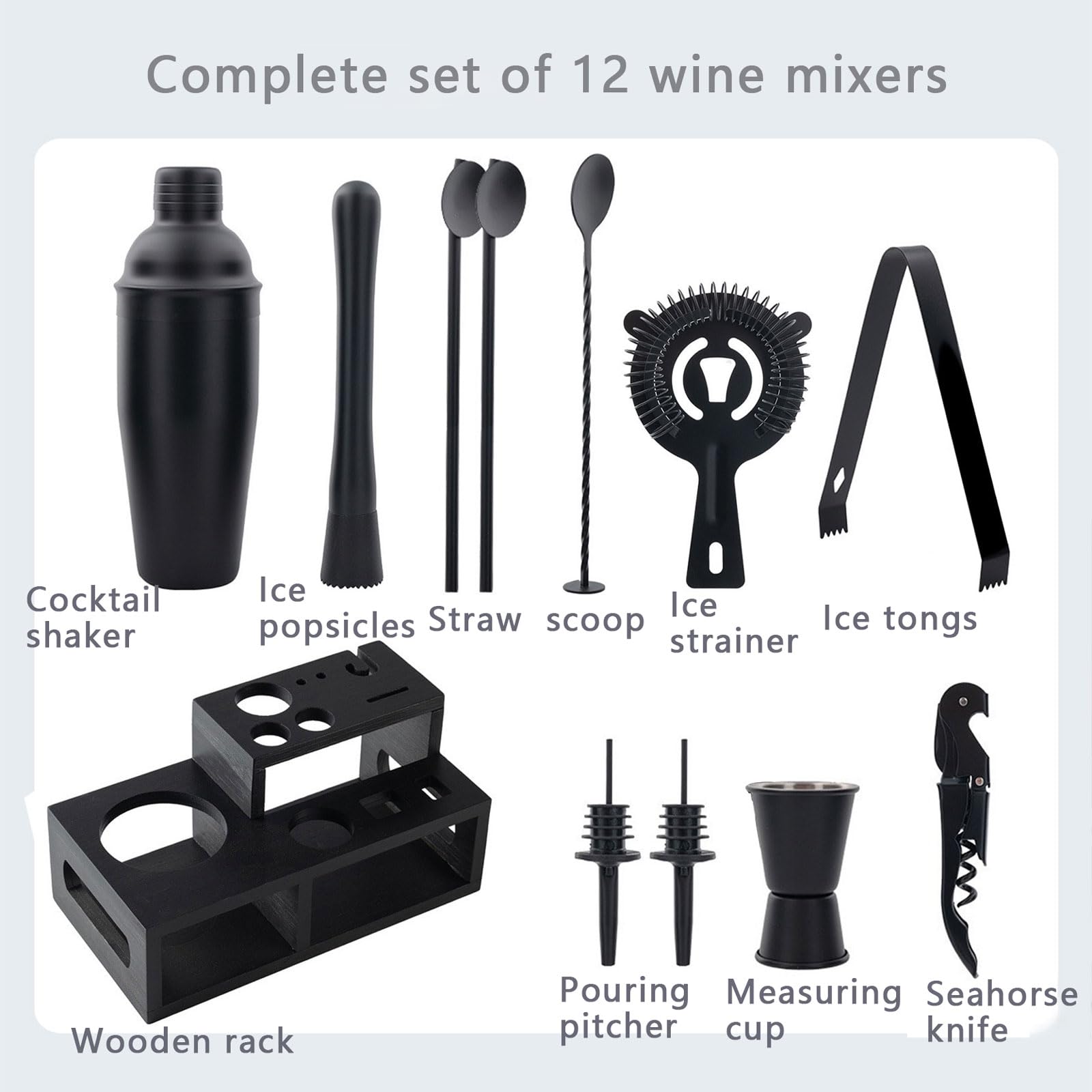 Coctelera para Cócteles Kit 12 piezas Coctelera de Acero Inoxidable Con Soportecon Mortero de Cóctel accesorios de bar Profesional Barman Herramientas para Mezclar Bebidas,Barra,hogar,Fiestas