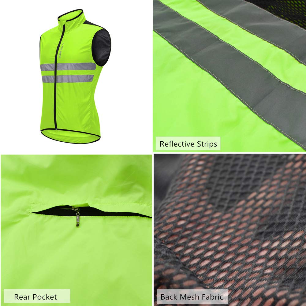 WOSAWE Homme Gilet de Cyclisme Ultraléger Respirant Veste sans Manches de Vélo Coupe-Vent avec Haute Visibilité