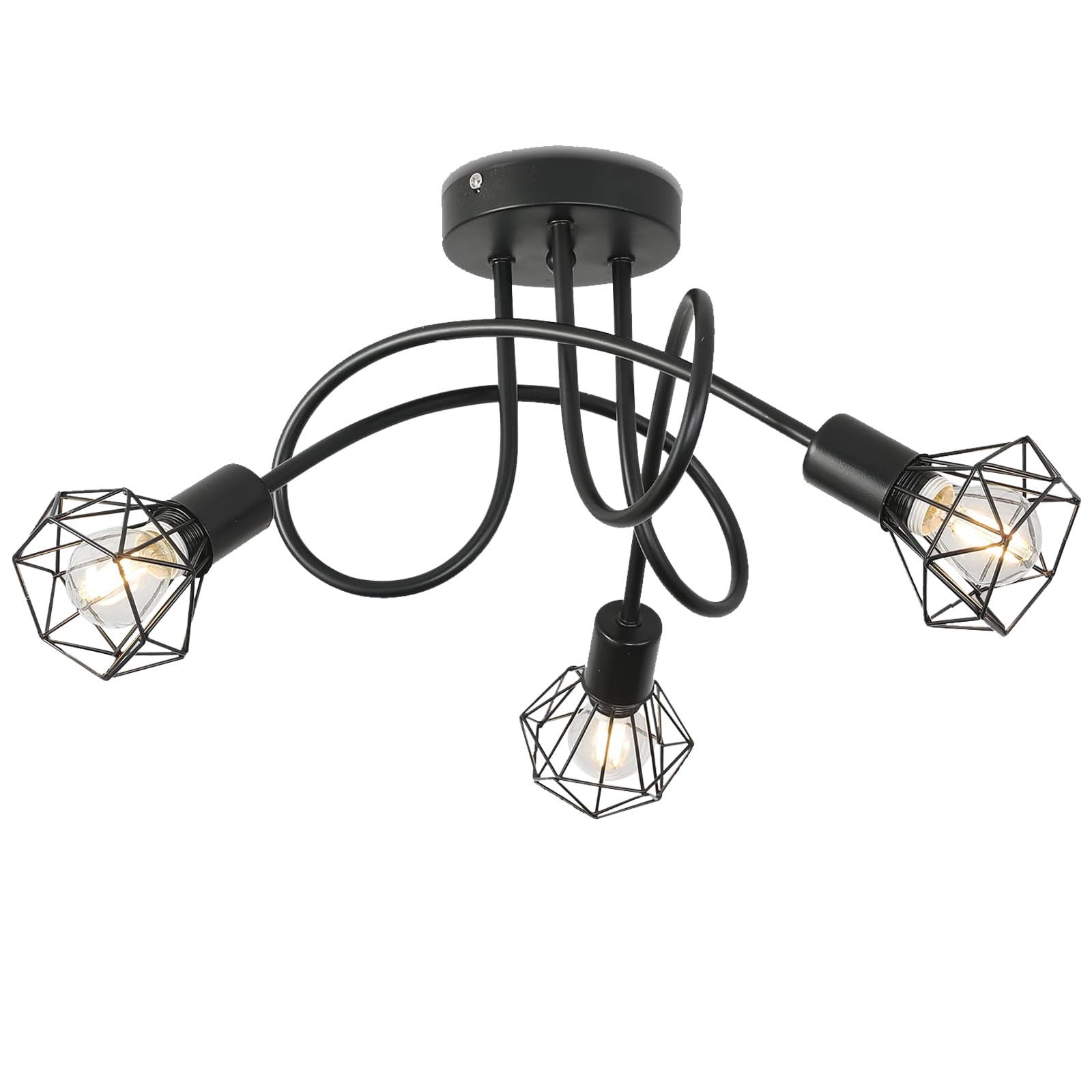 Mchoter Industrial 3 Way Ceiling Light Chandelier Semi-Flush Mount E14 Base Black Metal Caged 3 Lights Ceiling Light Fixture for Bedroom Living Dining Room Hallway(Bulbs not Include)