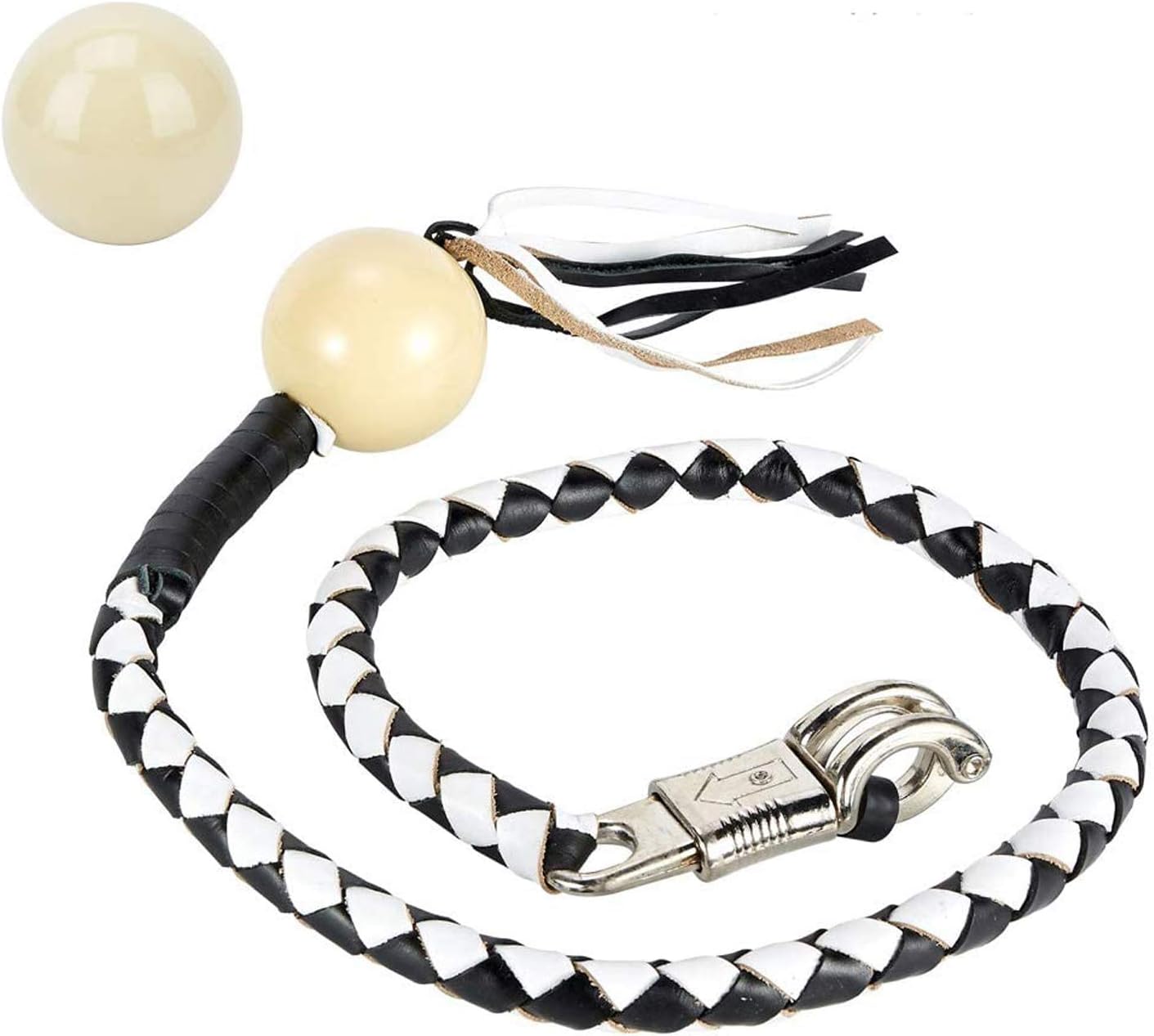 Genuine Leather Motorcycle Whips 42" Get Back Whip with Fringes and Ball, Heavy Duty Biker Whips Handlebar Accessories for Motorbike