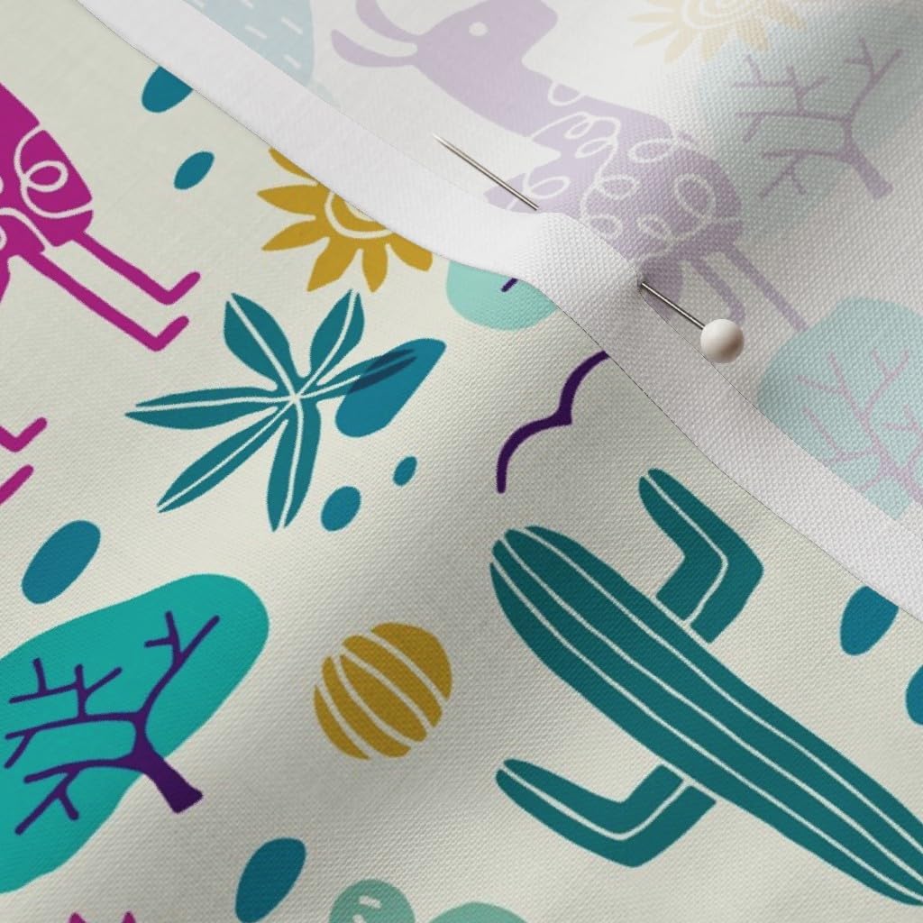 Spoonflower Fabric - Llamas Desert Llama Cacti Cactus Children Turquoise Southwestern Printed on Petal Signature Cotton Fabric by The Yard - Sewing Quilting Apparel Crafts Decor