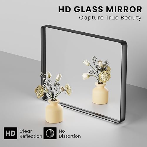 Miniatura 3 de Espejo de baño negro de 36 x 36 pulgadas montado en la pared, espejo redondeado con marco negro mate, espejo de tocador de baño negro, vidrio