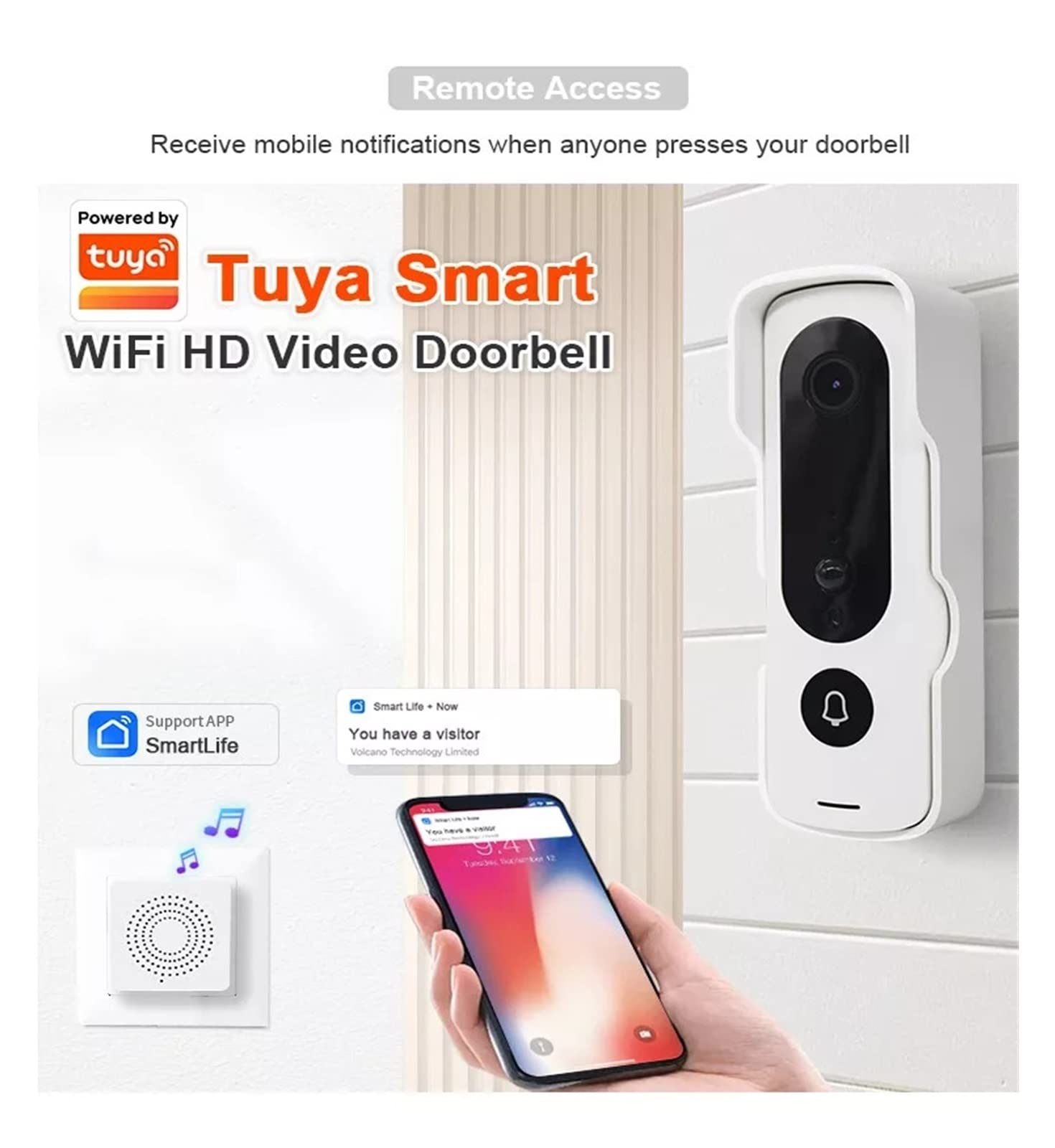 Videocitofono WiFi, Tuya HD 1080P Smart Video Campanello Telecamera PIR Visione Notturna Citofono Campanello Campanello for La Sicurezza Domestica per la Sicurezza Domestica