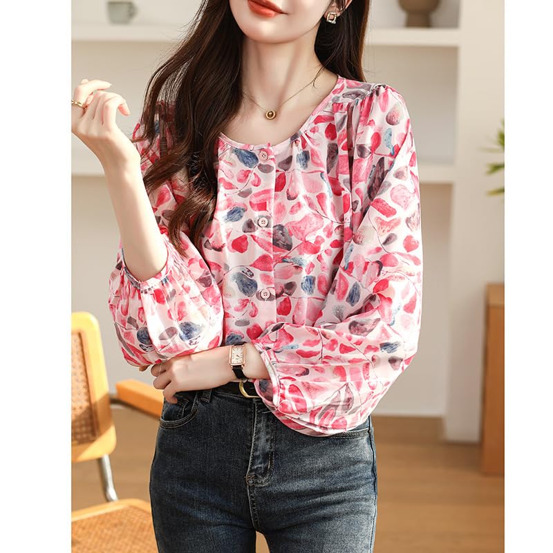 Image of TOPLOT Women's Shirt Top | Elegant Floral and Artistic Prints for a Stylish Look | Long Puffed Sleeves for a Trendy Touch | Stylish Available in Pack of 2 (5233)