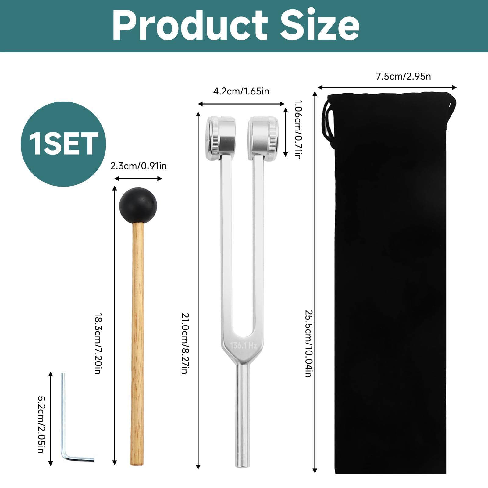 Diapasón terapéutico, Diapason 136,1 Hz Aluminio, Cuidado por Vibración Diapason, Diapason ofrece una respuesta frecuencia, martillo de silicona, herramienta de reparación, paño de limpieza, bolsa de