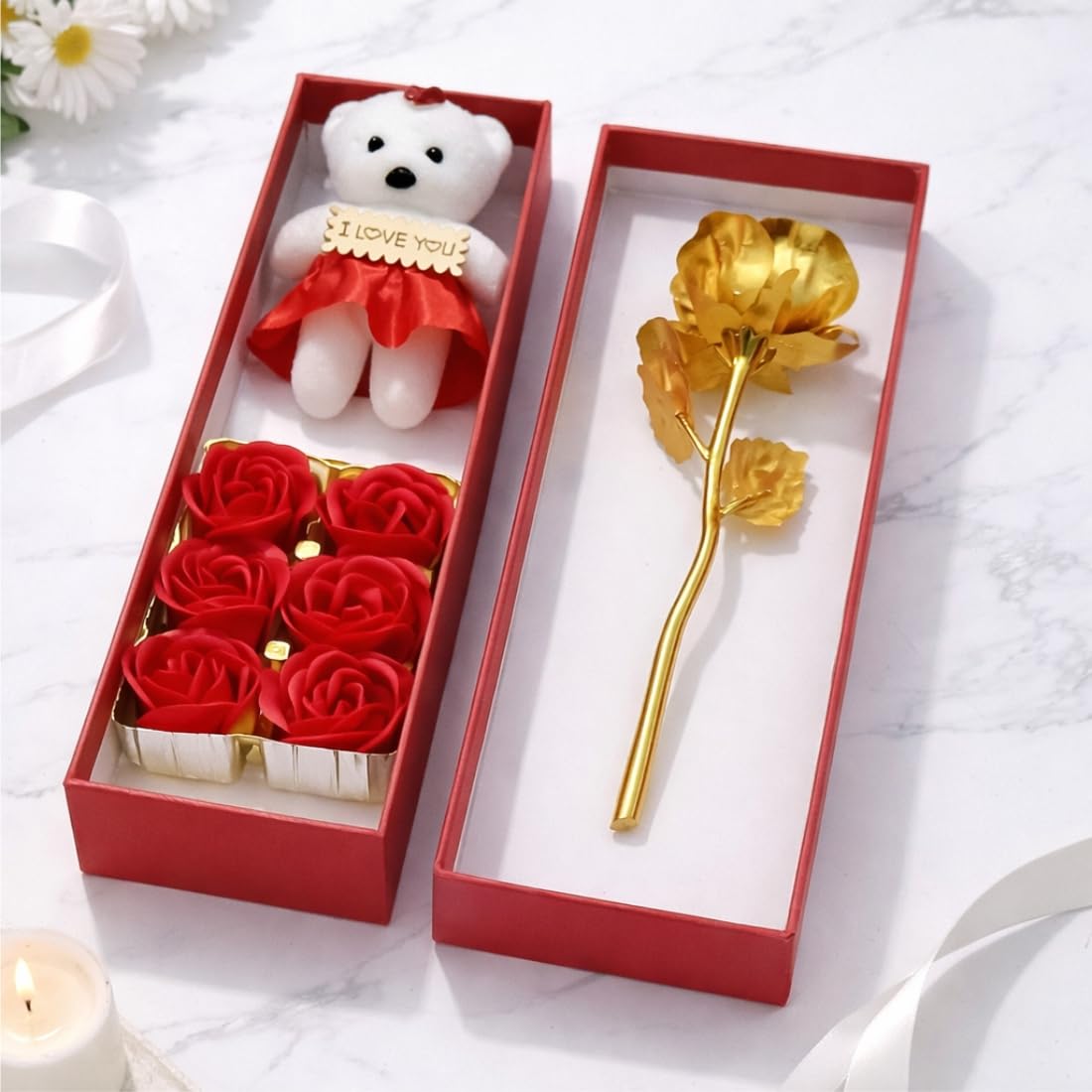 god & god's Beautiful Teddy and Roses Artificial Flower Showpiece Gift Set for Gifting and Home Decoration