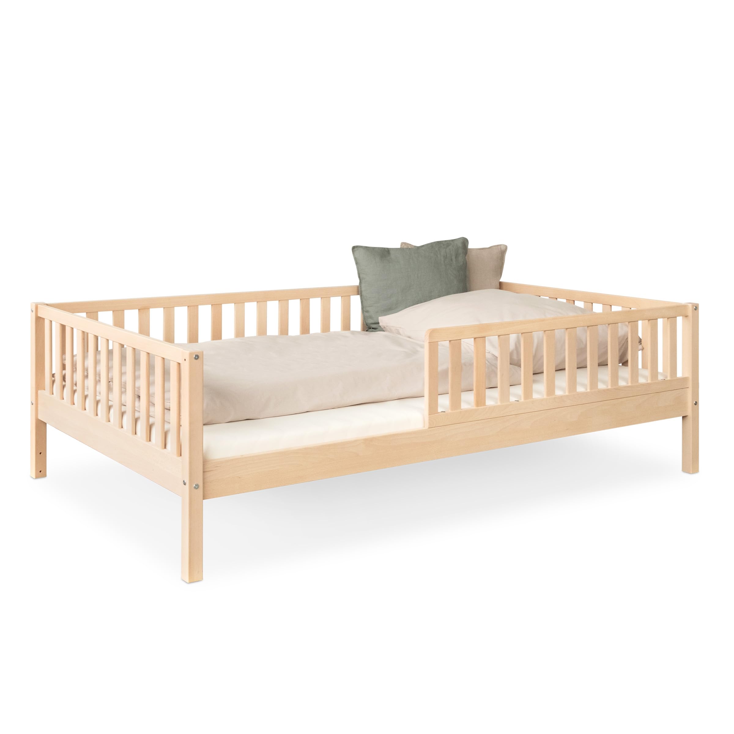 Ehrenkind® Kinderbett Buche Livo | FSC Zertifiziert | Kinderbett mit Rausfallschutz | Massivholz inkl. Lattenrost | 120x200 cm Natur | Bett 90x200 | Inkl. Rausfallschutz