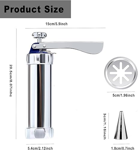 Miniatura 7 de Pistola de prensa de galletas para hornear, kit de 22 piezas con 13 discos y 8 puntas de glaseado, máquina de galletas navideñas de acero inoxidable