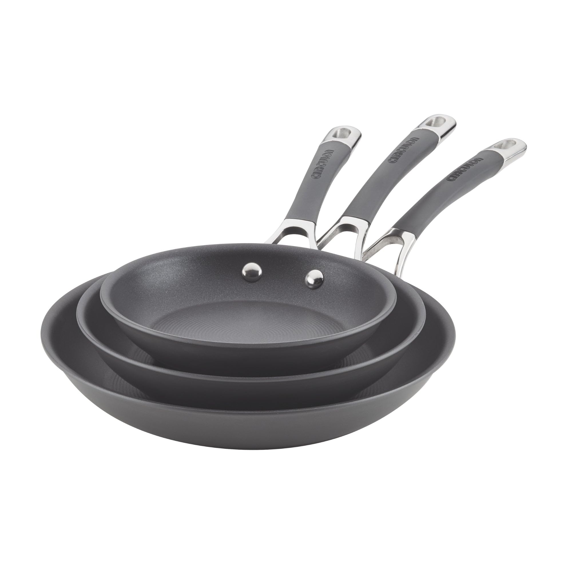 Circulon Radiance Hard Anodized Nonstick Frying / Fry Pan Set / Skillet Set - 8.5 Inch, 10 Inch, and 12.25 Inch , Gray