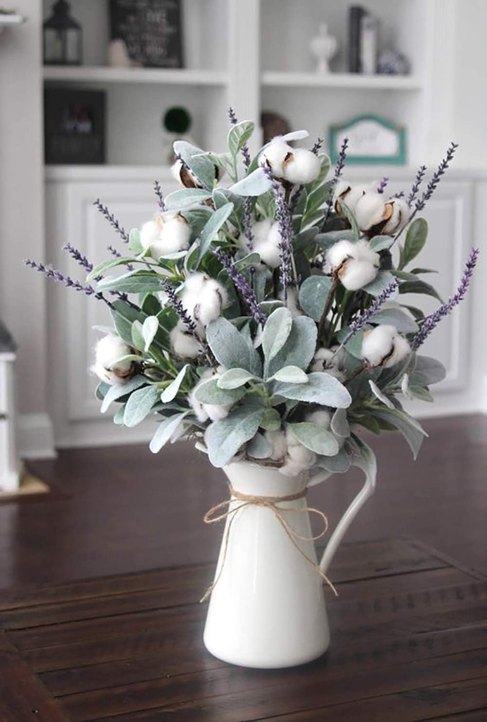 Meiliy Cotton Stems Bulk 6 Pcs 10 Balls Artificial Cotton Branches Farmhouse Decor Floral Display Filler Flower Bouquet Home Office Coffee Store Decorative Flower Wedding Centerpiece