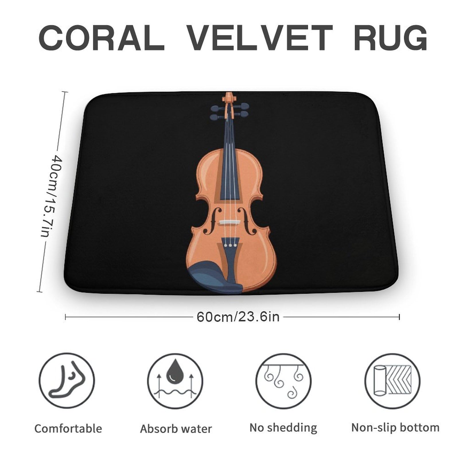 Violin Coral Velvet Rugs Non-Slip Bathroom Rugs Soft Kitchen Rug Floor Carpet for Home Decor 15.7