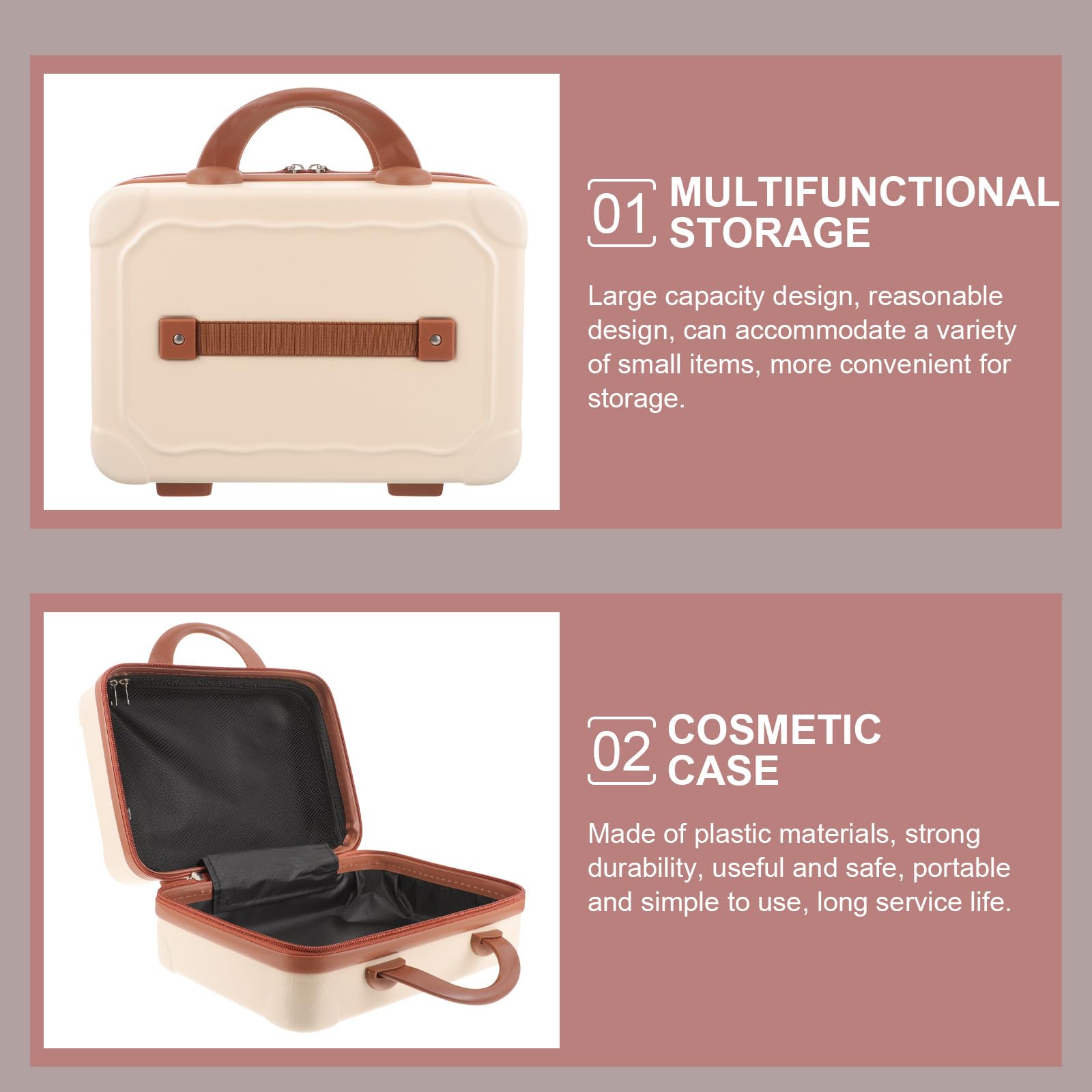 Healvian Beauty Case da Viaggio Donna in Abs Leggero Grande Capacità e Design Elegante, Astuccio Portatrucchi Beige per Viaggi e Conservazione