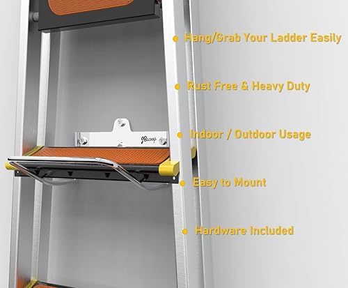 Miniatura 8 de JBscoop 2 ganchos de escalera de montaje en pared para cochecitos de almacenamiento de escalera y silla plegable, soporte de escalera resistente a