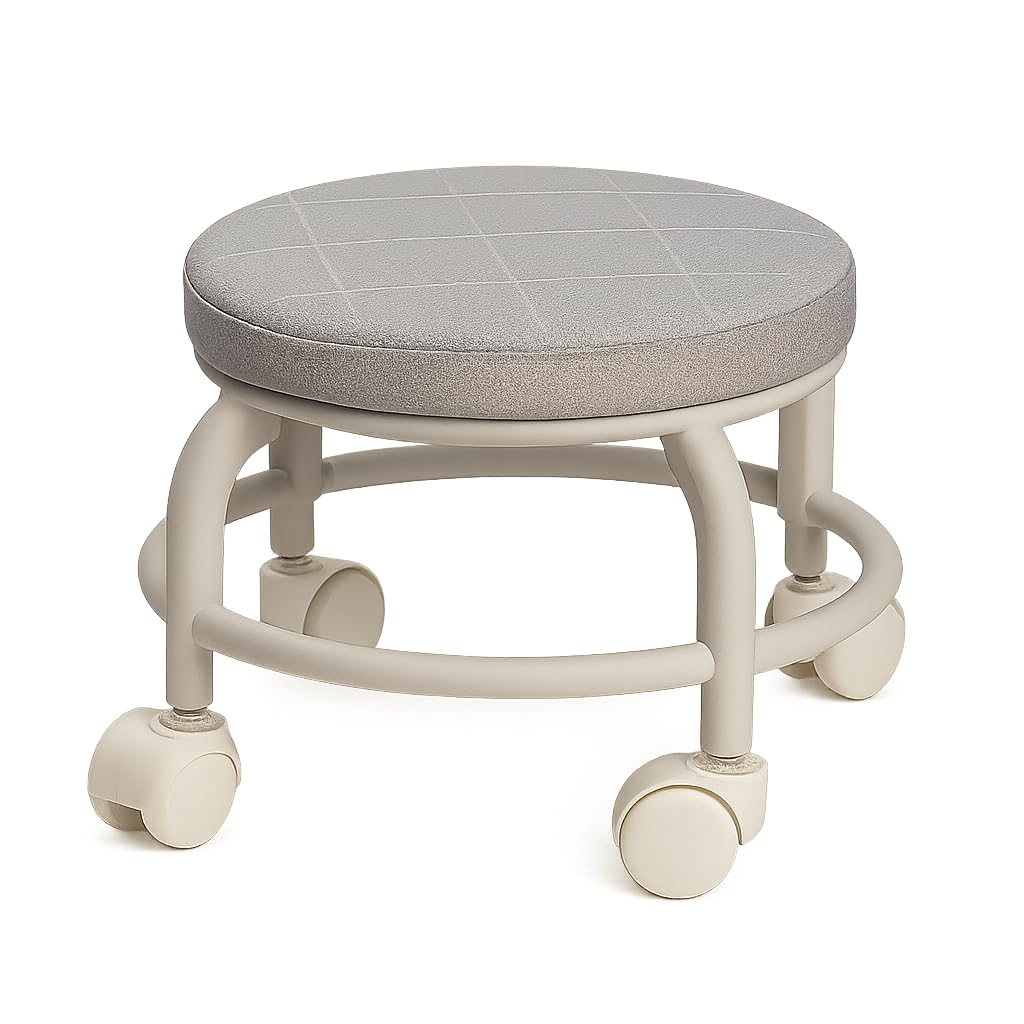 Multifunctional Heavy Duty Rolling Stool with Wheels 360 Degree Swivel PU Leather Padded Chair Movable Low Height Stool for Salon, Office, Home, Kitchen, Barber, Fitness Use Foot Rest Stools-image-49