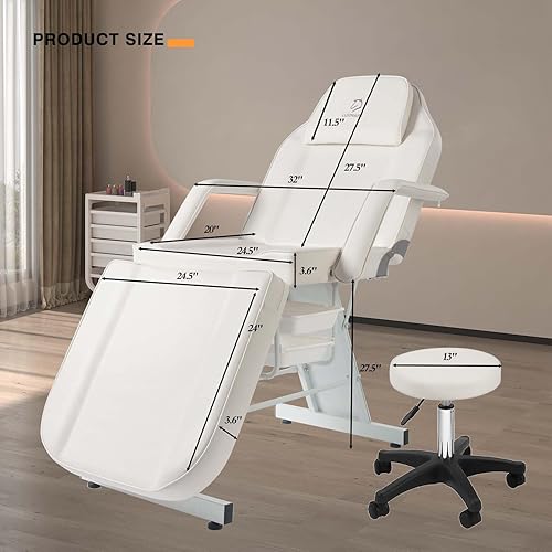 Miniatura 2 de LUXMARS Silla facial de tatuaje, cama plegable ajustable para pestañas con taburete hidráulico, mesa de masaje para masaje profesional, pestañas