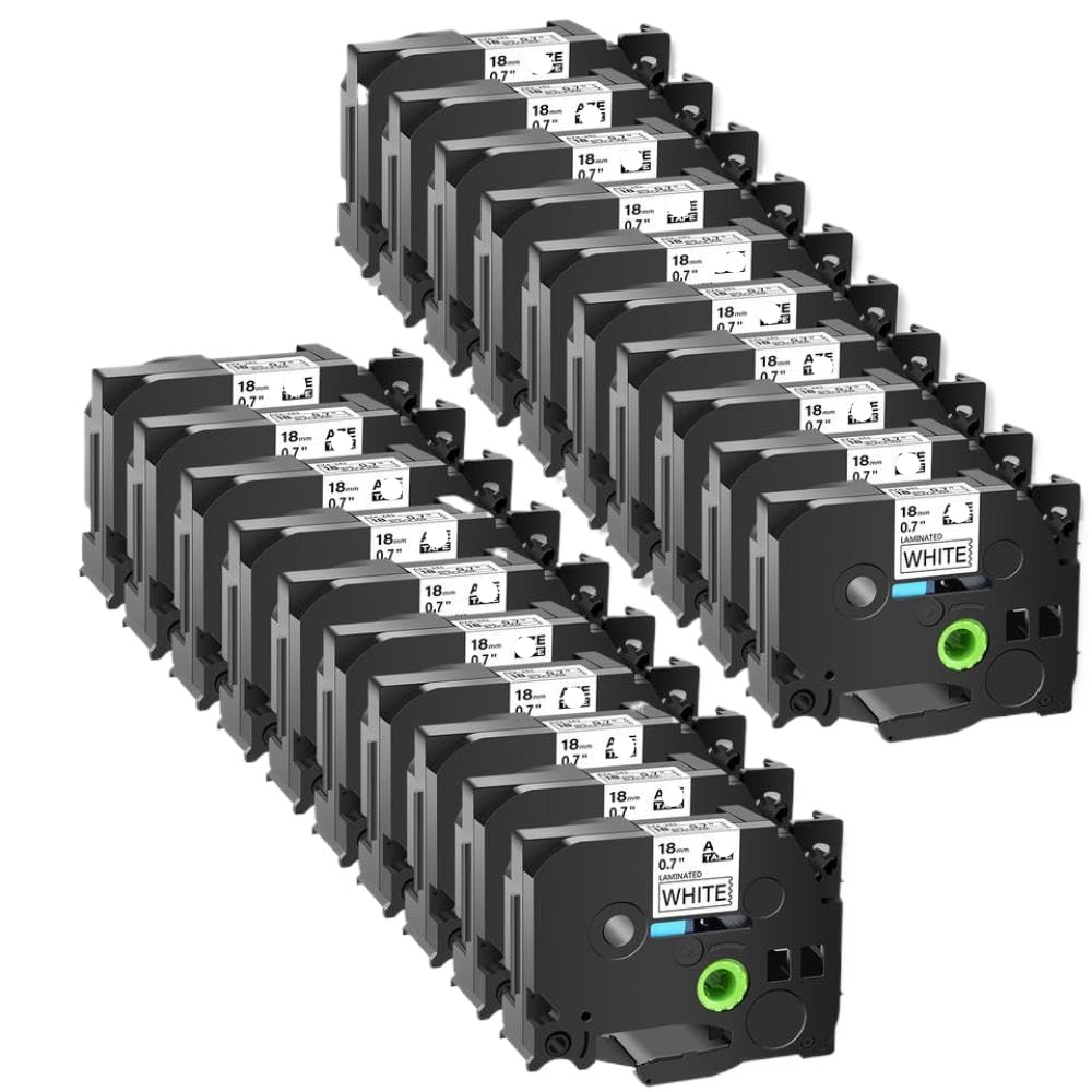 Ruban d'étiquettes noir sur blanc, 20 pièces, 18mm, Compatible avec le ruban laminé Standard 241, universel, adapté aux imprimantes PT-1000 PT-D200