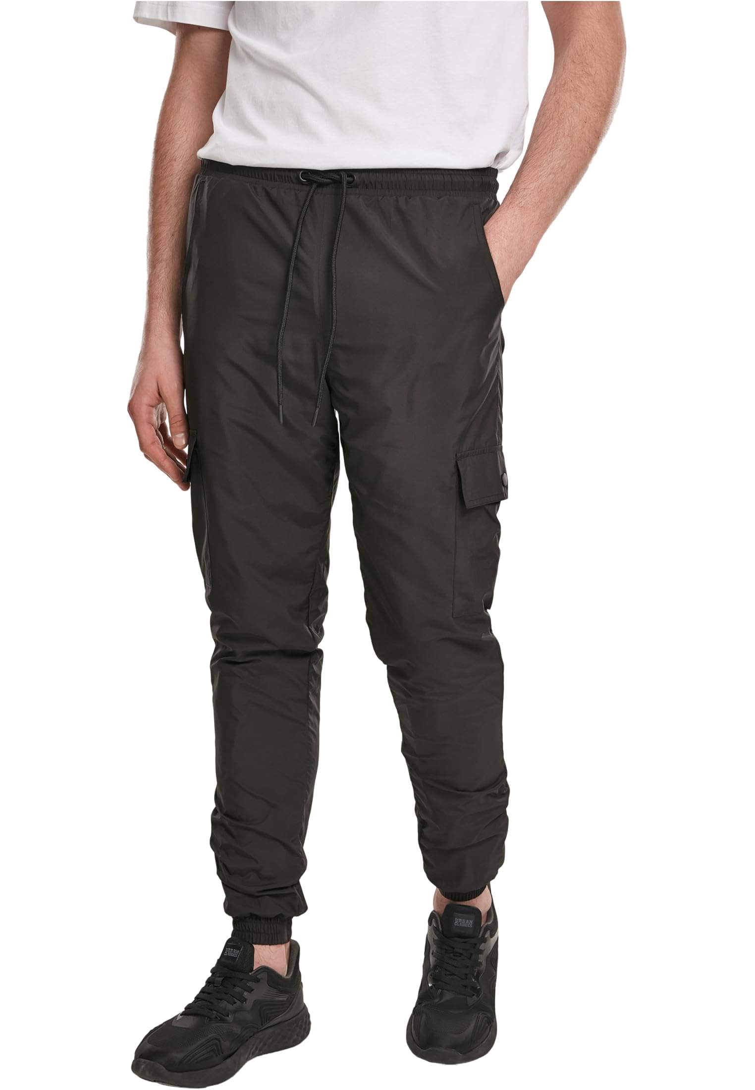 Urban Classics Men's Cargo Nylon Track Pants Slacks, Black, XXL