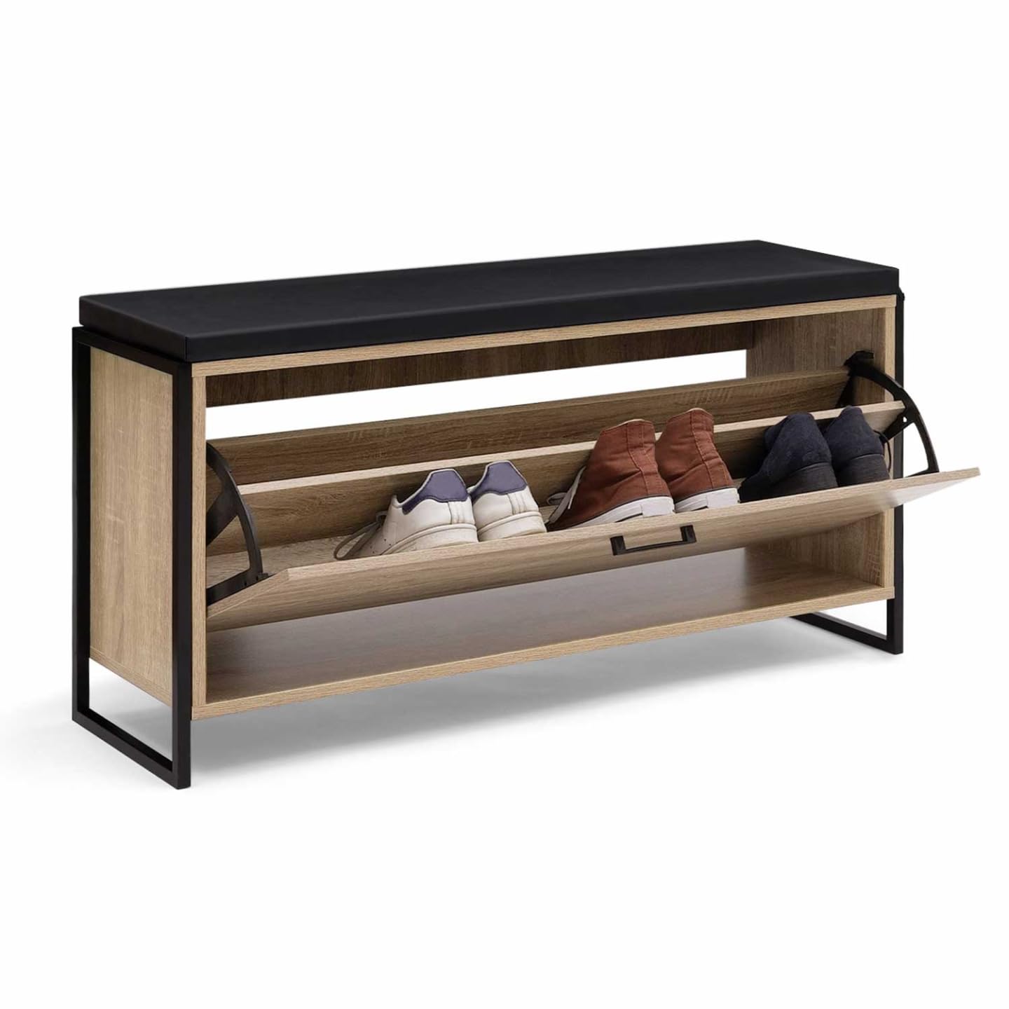 IDMarket - Banco de entrada con cojín y zapatero Luis, 100 cm, diseño industrial