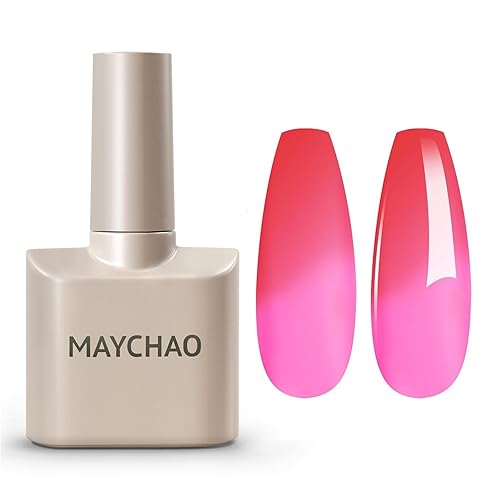 Miniatura 8 de MAYCHAO Esmalte de uñas de gel que cambia de color de 0.5 onzas líquidas, 1 unidad de esmalte de gel con cambio de temperatura, color magenta, azul