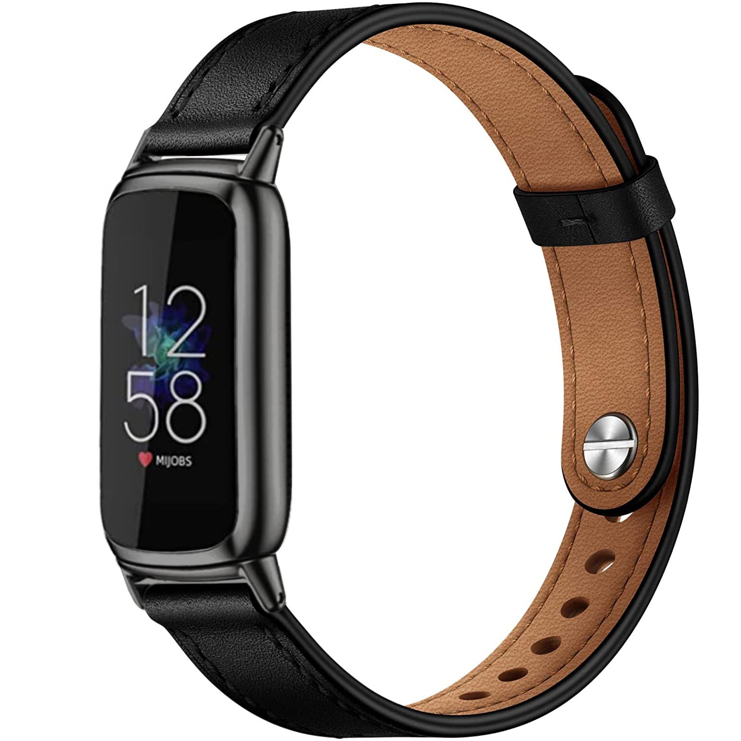 Elegant Slim Leather Compatible for Fitbit Luxe Watch Band, Strap Wristband, Soft Bracelet Replacement for Fitbit Luxe Fitness and Wellness Tracker Women(Black)