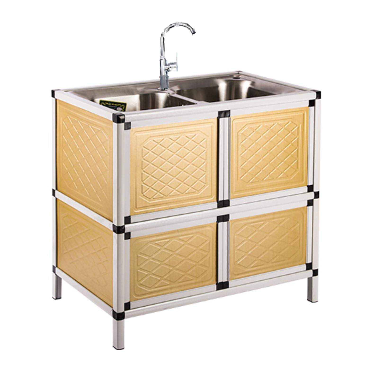 WDSOPK Stainless Steel Sink, Commercial Restaurant Sink with Support and Various Accessories, Freestanding Laundry Sink for Kitchens, Bathrooms, Laundry Room (Yellow C)