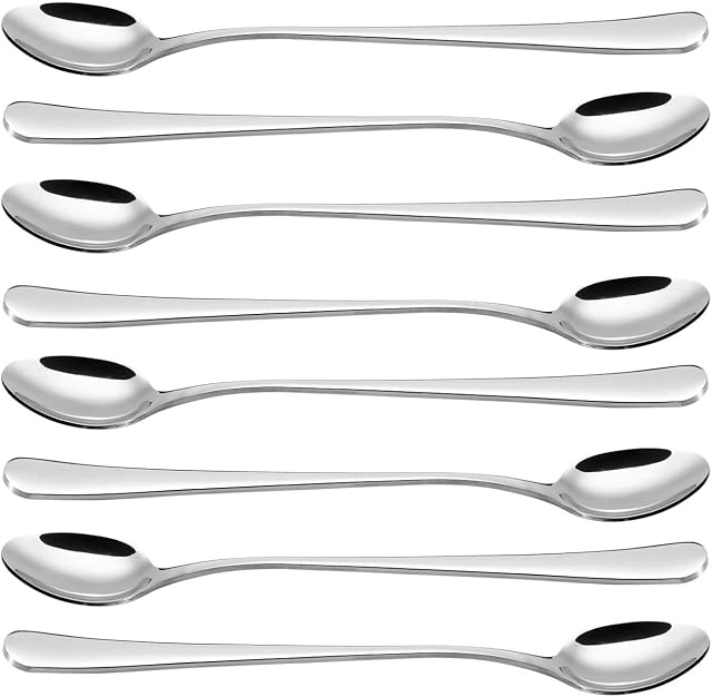 Vinsani Latte Spoons, Set of 8 Long Handle Spoons, Stainless Steel Coffee Spoons Tea Spoon Ideal for Latte Coffee, Espresso, Hot Chocolate, Hot Drinks, Dessert & Ice Cream Sundae - 7.8 inch (Silver)