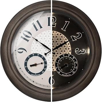 PresenTime & Co 18" Indoor / Outdoor Luminous Farmhouse Wall Clock with Thermometer & Hygrometer,...