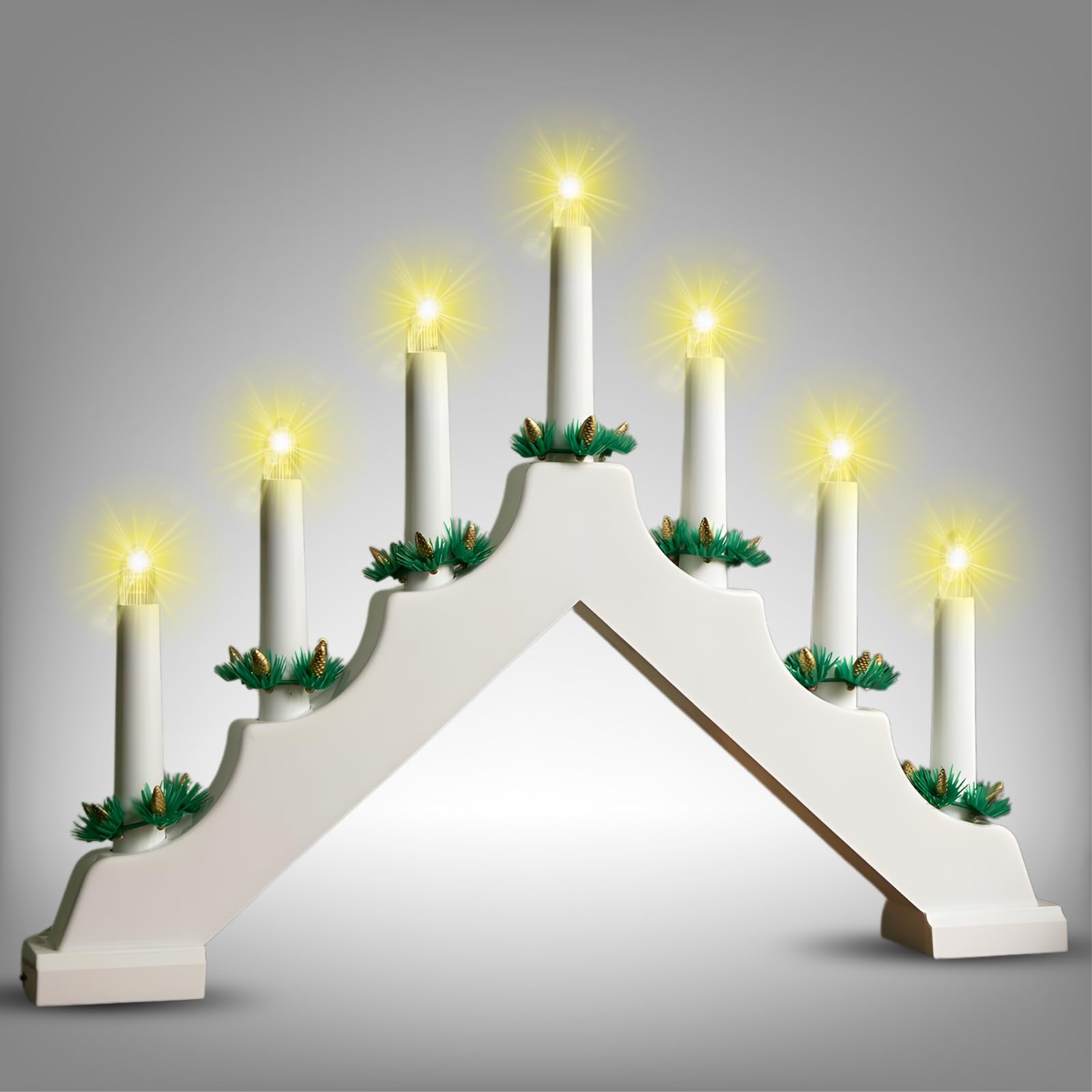  - 7 Led Candle Bridge Battery Operated With 6 Hours Timer Wooden Christmas Window Decoration Warm White LightWhite