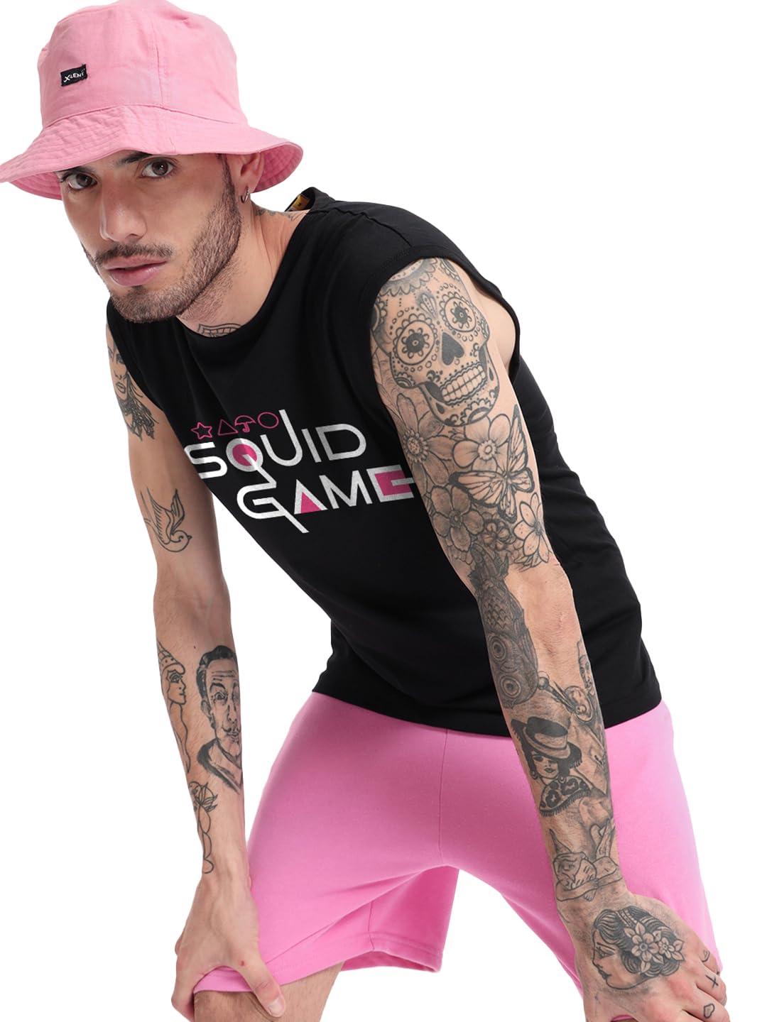 Bewakoof Official Squid Game Merchandise Men's 100% Cotton Graphic Print Oversized Fit Sleeveless Round Neck Cotton Vest-picture-38