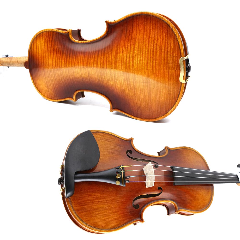 Violino professionale 4/4 full size in legno d'acero fiammato con top in abete rosso e accessori in ebano, kit violino realizzato a mano con custodia e archetto (VA-Violin-X)