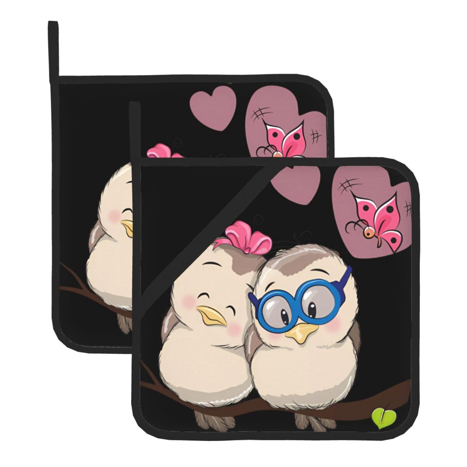 WHJDPP Love Birds Prints Square Hot Pads for Kitchen - Waterproof Pot Holders Set of 2, Durable Trivets with Pocket & Hanging Loop for Hot Dishes & Oven Use