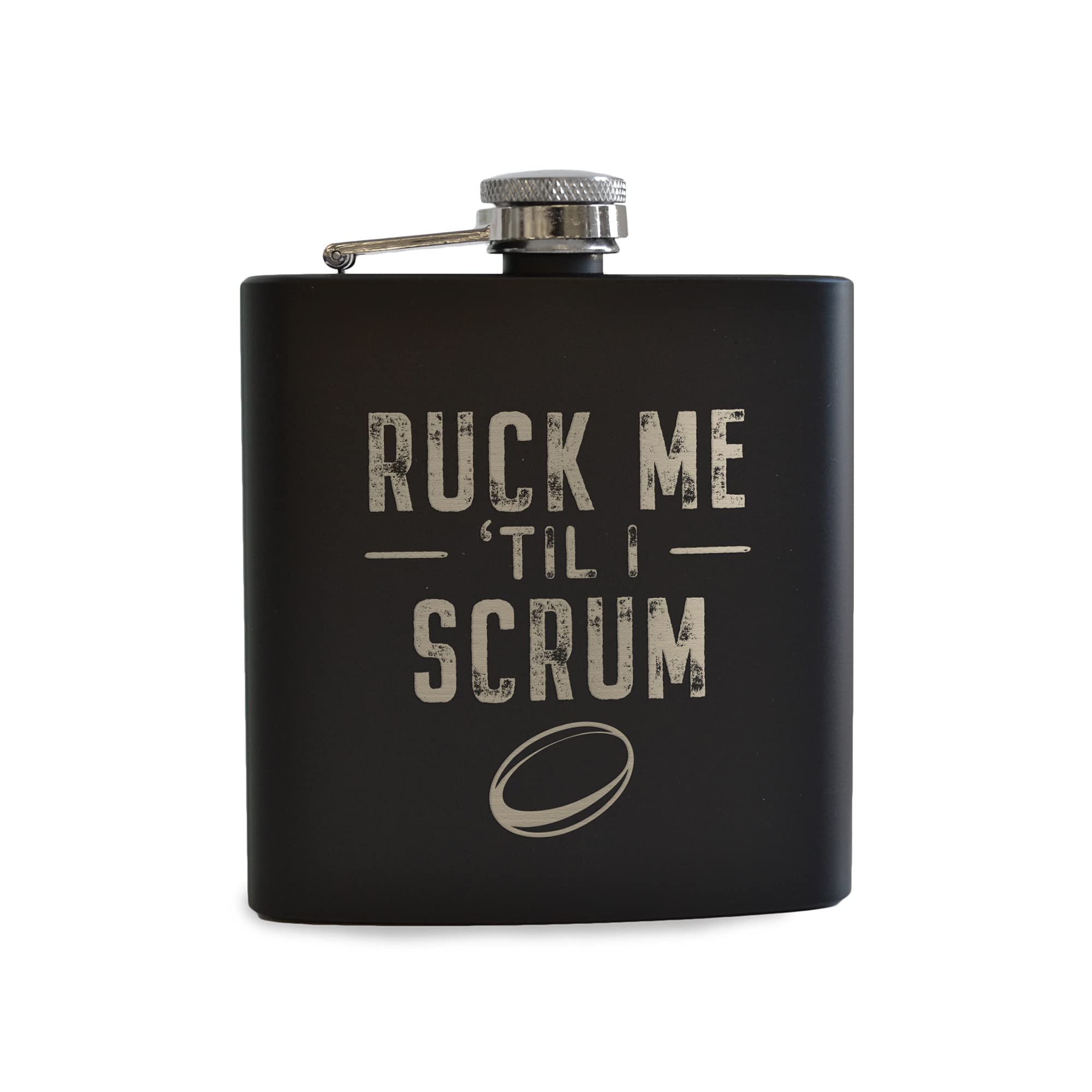 Ruck Me Til I Scrum Black Hip Flask - Funny Rugby Gifts For Men Women - Rude Anniversary Present - View #5