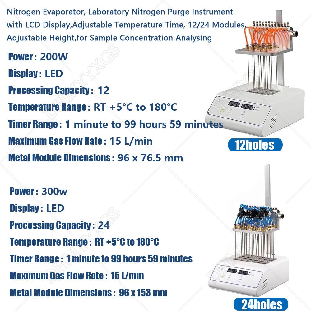 Evaporatore di Azoto Secco, Concentratore di Campioni di Azoto, Altezza Regolabile 200 Mm, Controllo Preciso della Temperatura, Flusso Regolabile, per Laboratorio, Analisi Ambientali 12holes