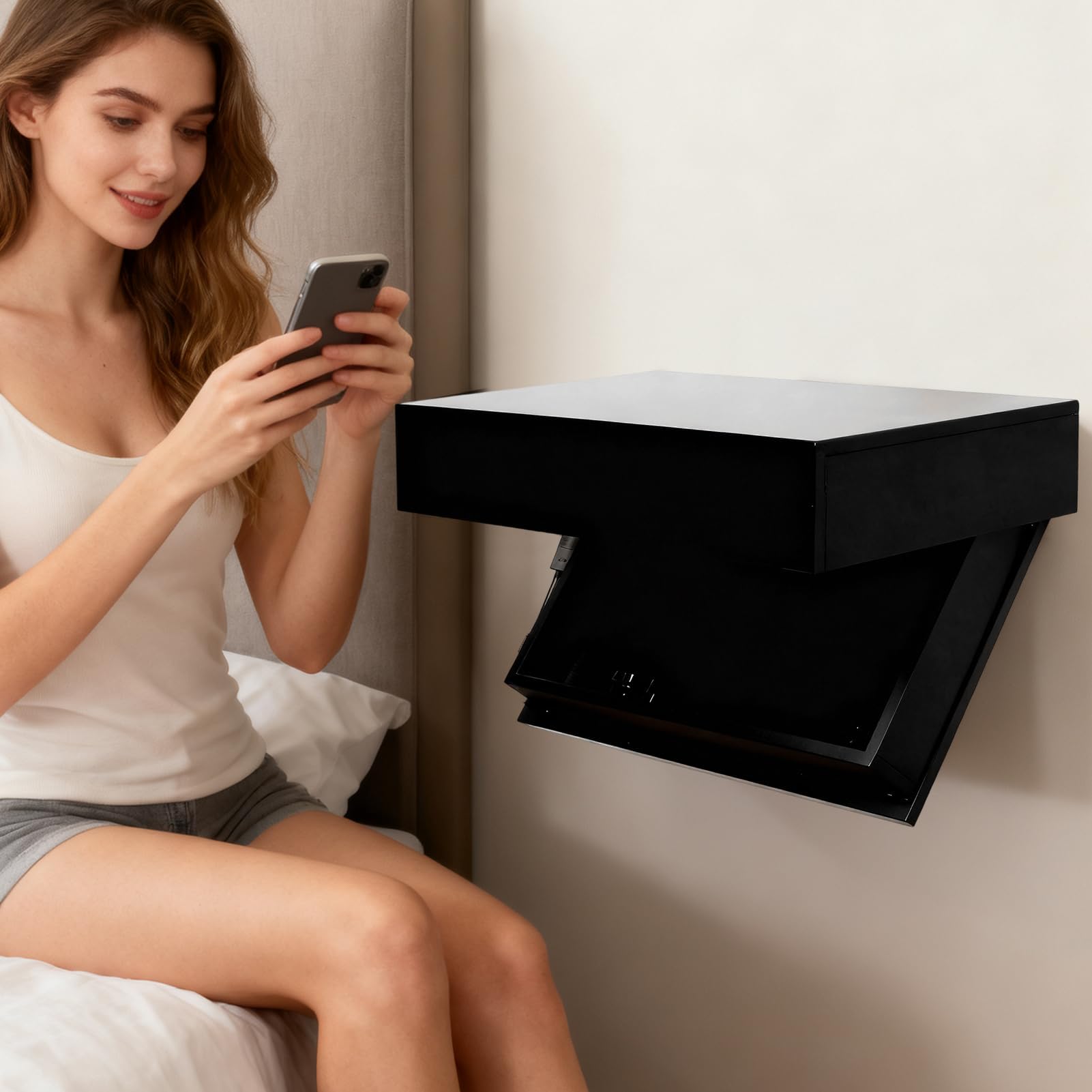 Estante flotante oculto, estante de almacenamiento oculto montado en la pared para fotos, libros, recuerdos, sala de estar, diseño de solapa mágica, organizador funcional para el hogar