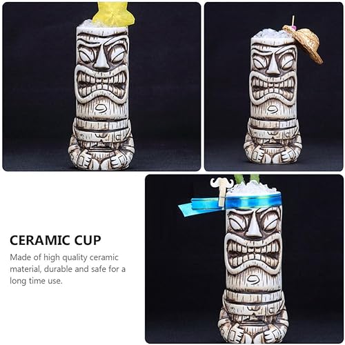 Miniatura 5 de NUOBESTY Taza de café de cerámica Tiki de 17.9 fl oz, tazas de cóctel, tazas de cerámica hawaiana para fiesta, vasos tropicales para boda,