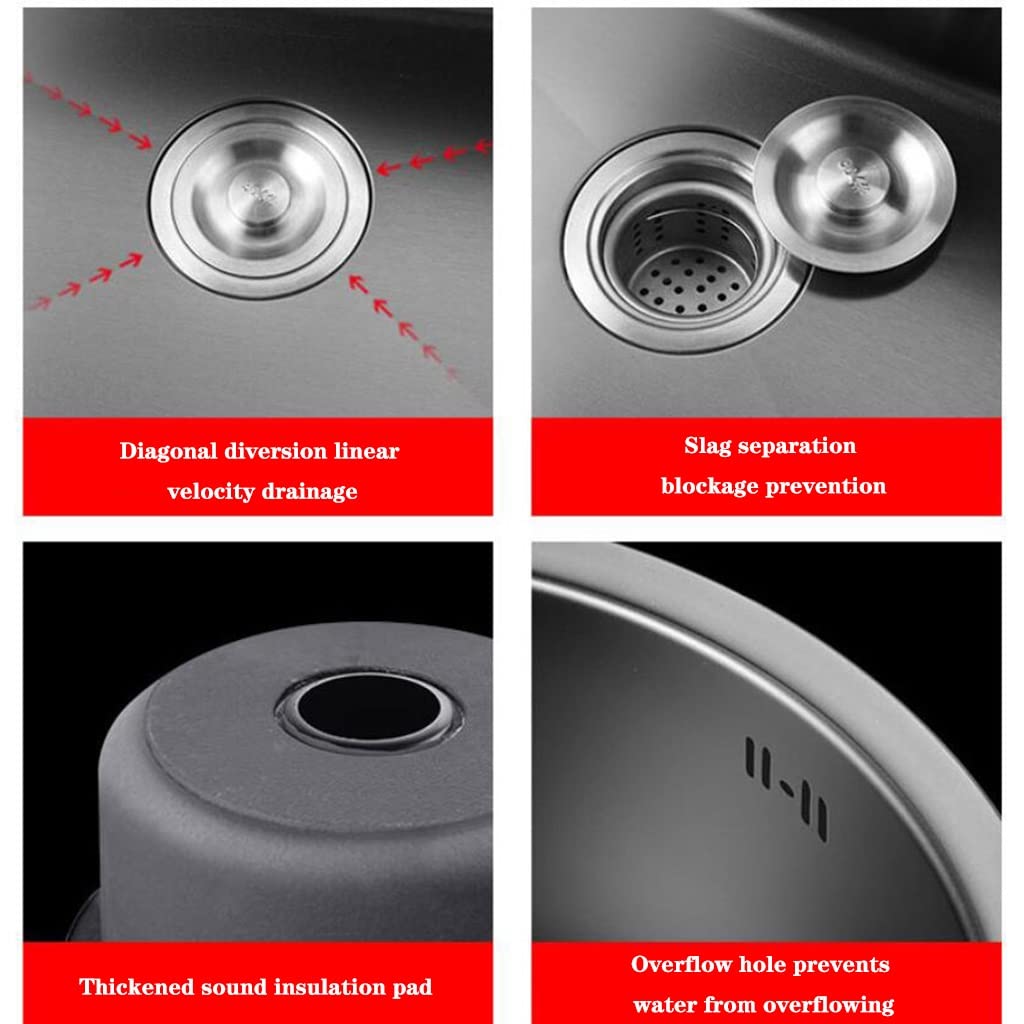 Vasca Singola per Il Lavaggio delle Verdure, Lavello Rotondo Nero in Acciaio Inox 304, Lavello per Lavastoviglie, Lavello per Cucina Domestica, Lavello per Lava