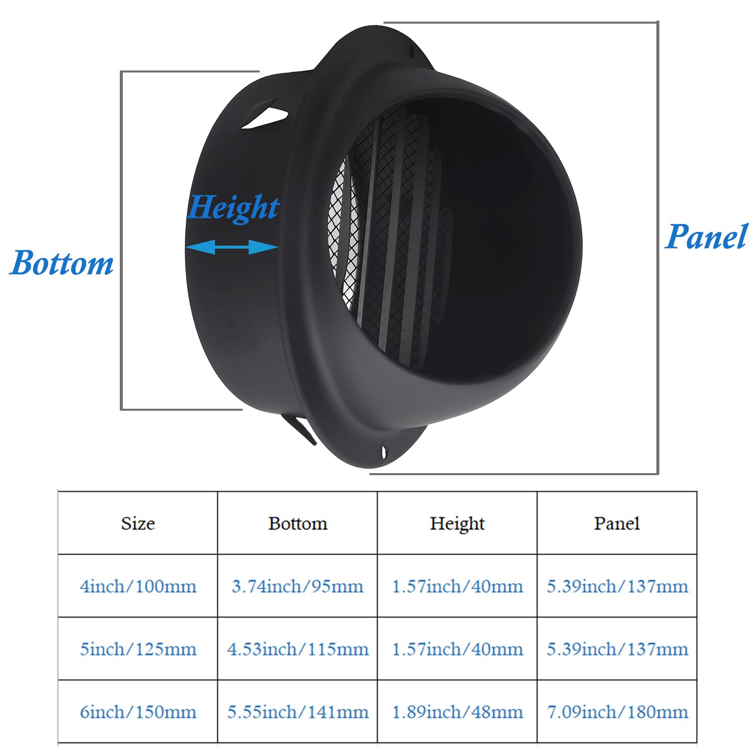 6 Inch Round Vent Cover, Black Stainless Steel Air