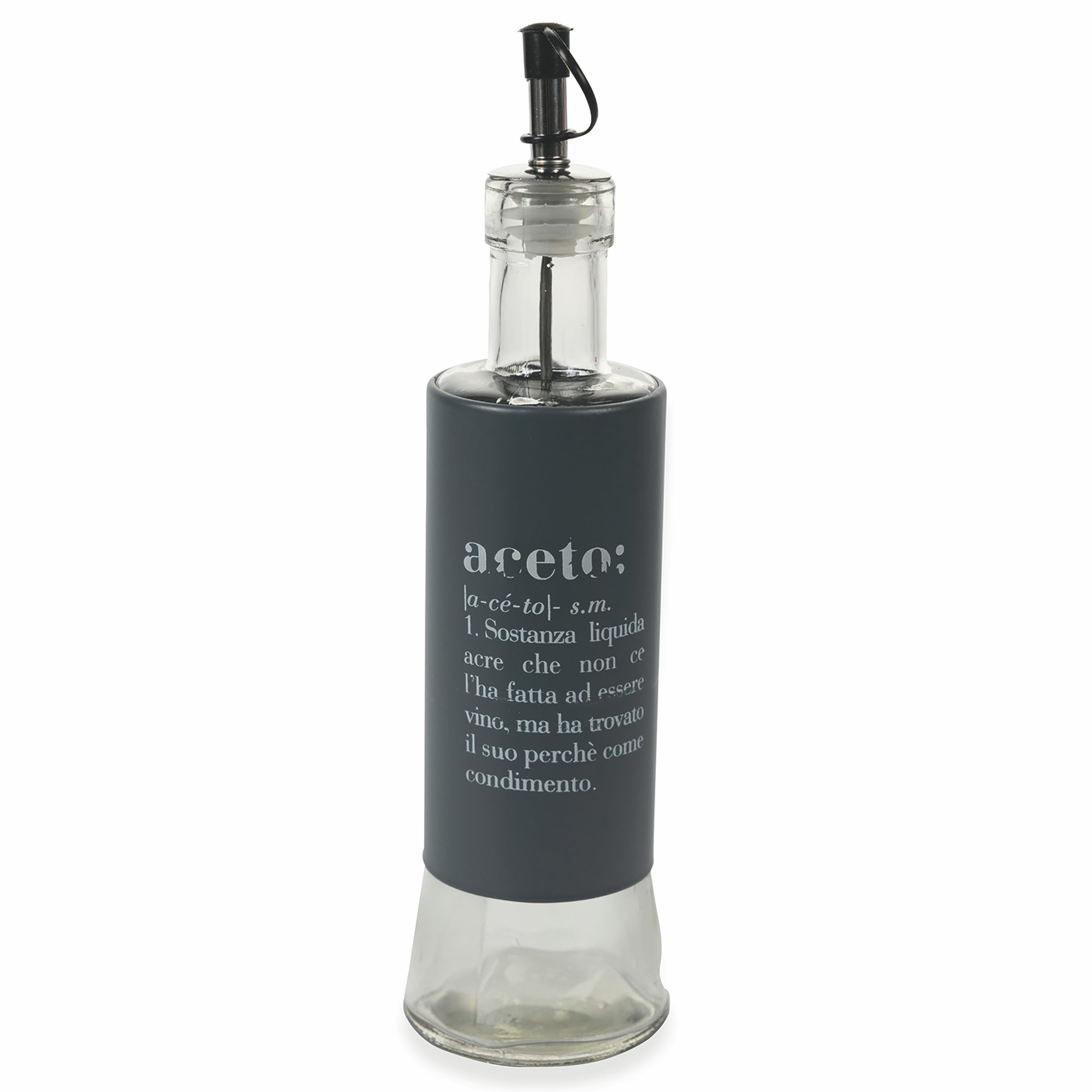 Villa d'Este Home Tivoli Set condimento olio, aceto, sale e pepe in vetro e acciaio inox, stand in acciaio, grigio, Victionary