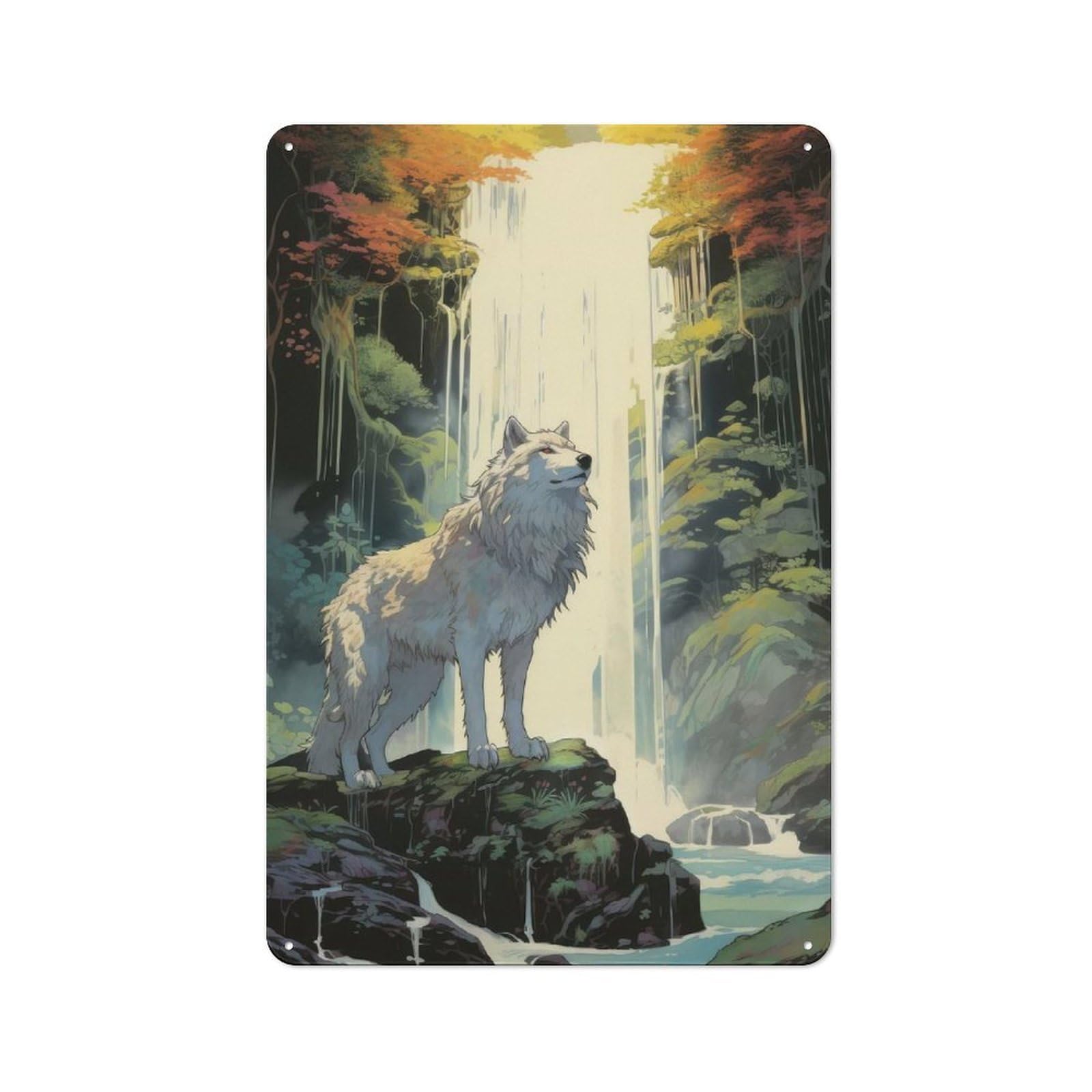 Country A Wolf at The Waterfall Country Metal Sign 30x20cm, Farmhouse Wall Decor for Farmhouse Kitchen, Pantry Or Dining Area