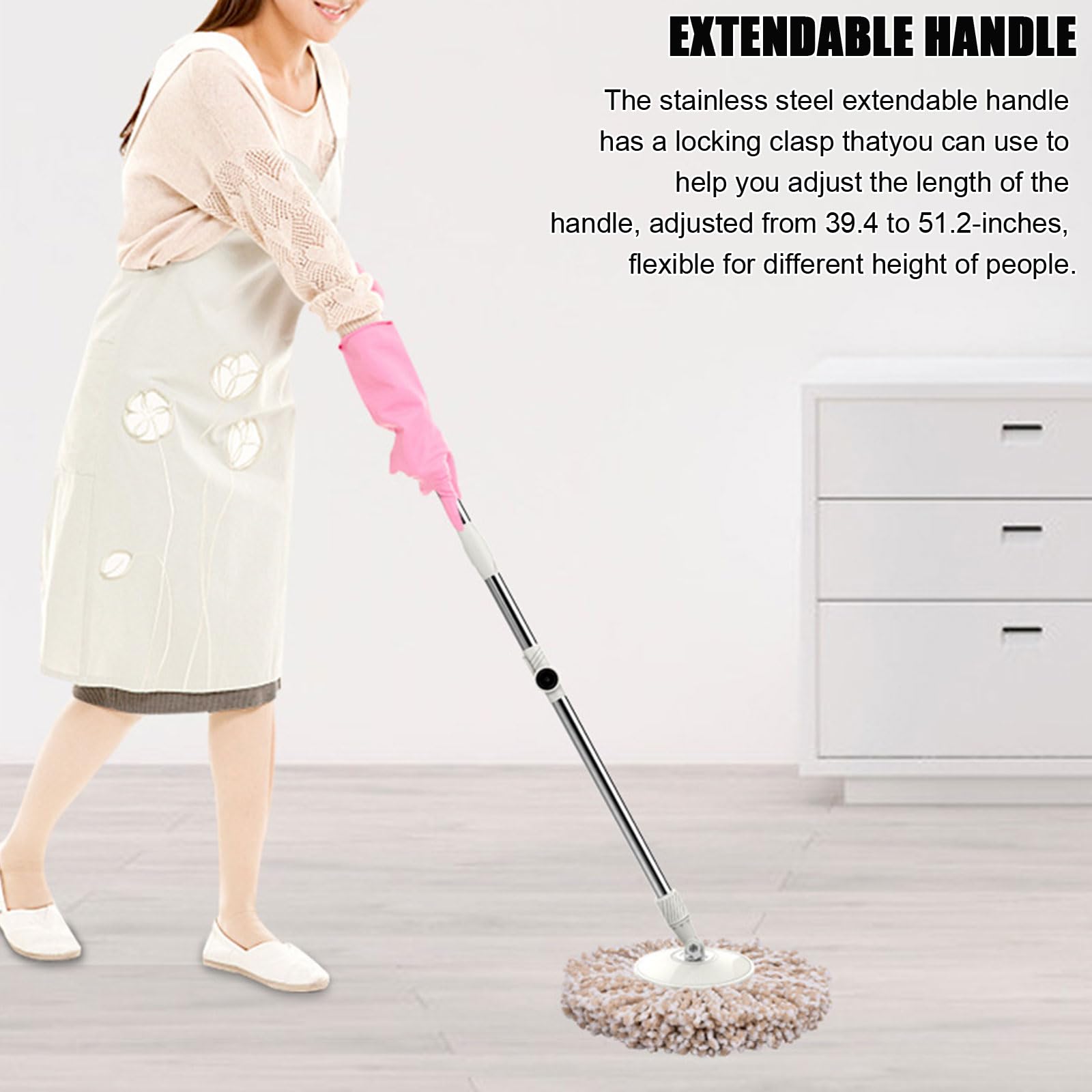 Este Cubo de fregona giratoria para el hogar - Fregona giratoria de 360° y Cesta Interior con escurridor Desmontable - 1 Cabezal de Repuesto de Microfibra para Suelos de Madera, laminados y