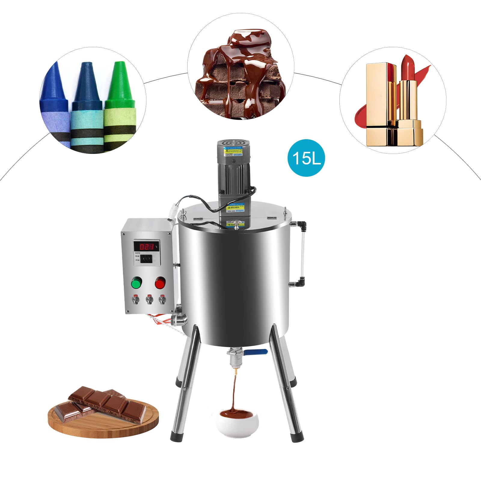 PIAOCAIYIN 30L/8GAL Automatic Liquid Filling Machine, 110V 60W Stainless Steel Bottle Filling Machine, Lipstick/Honey/Cream Heating Mixing Filling Machine, 36rpm, Silver