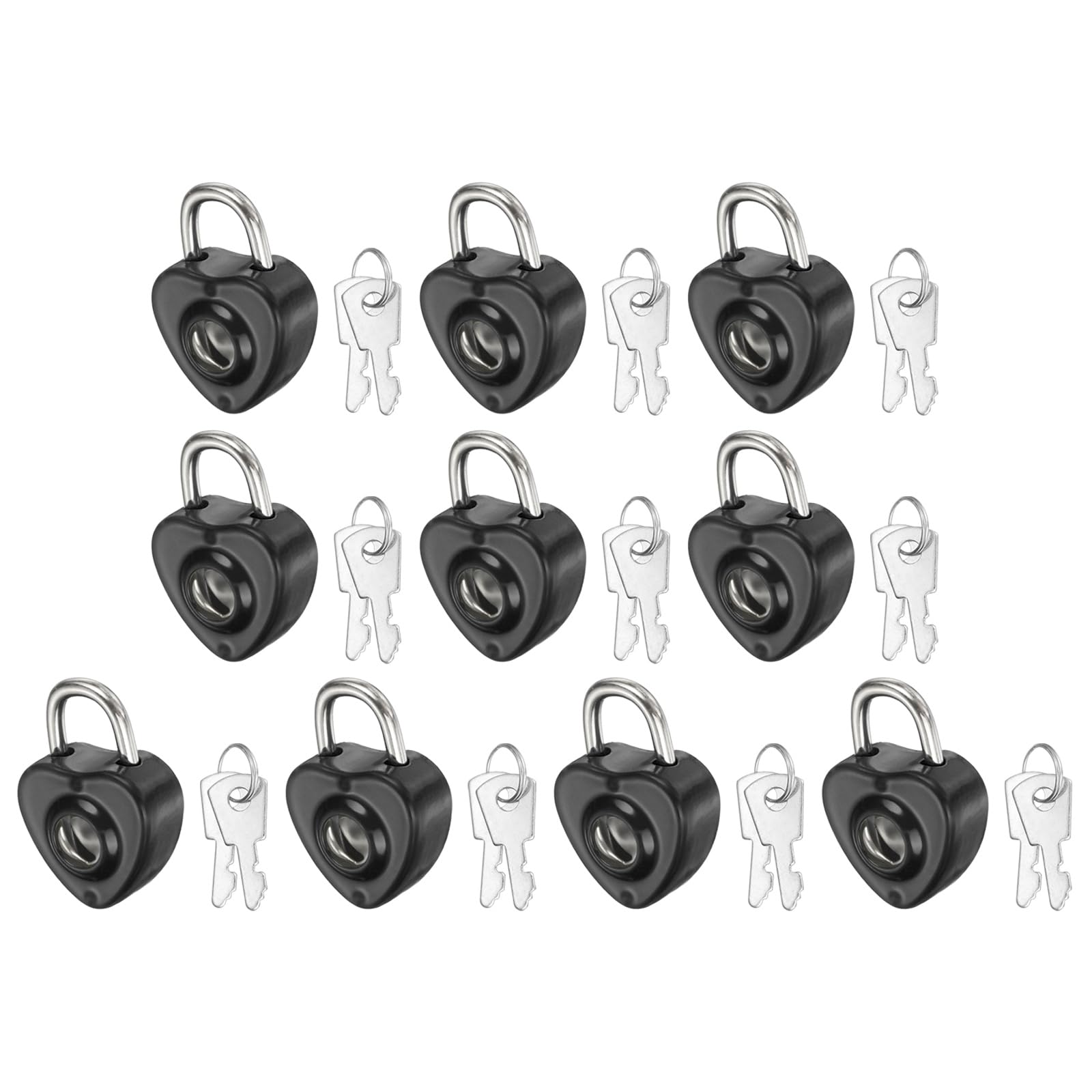 PATIKIL 10Pcs Mini Diary Padlock, Small Metal Heart Shaped Lock Mini Keyed Padlocks with 2 Keys for Diary Book Suitcase Jewelry Box Backpack Luggage, Black