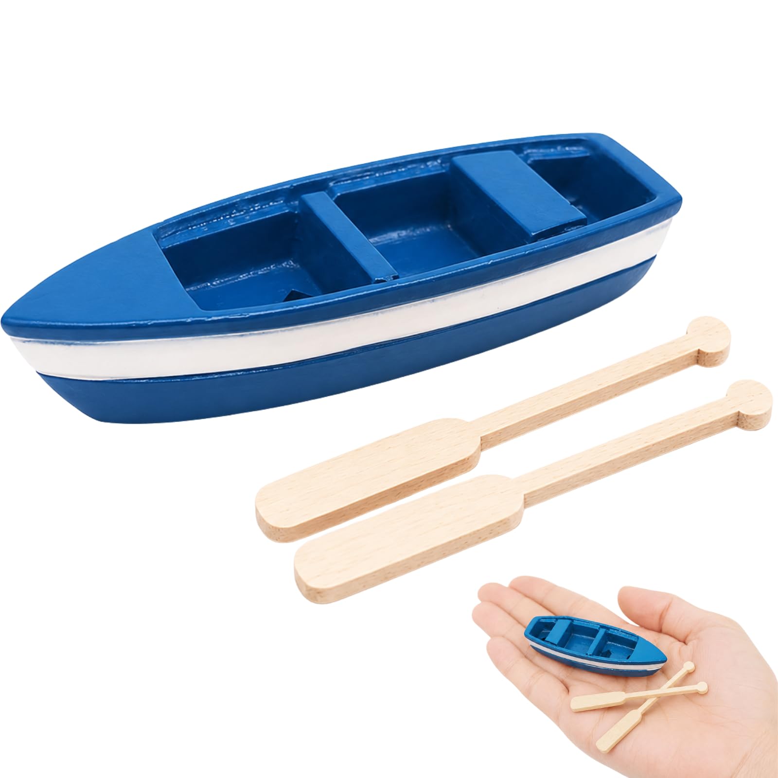 Mini Wooden Rowboat with Oars Tiny Canoe Model