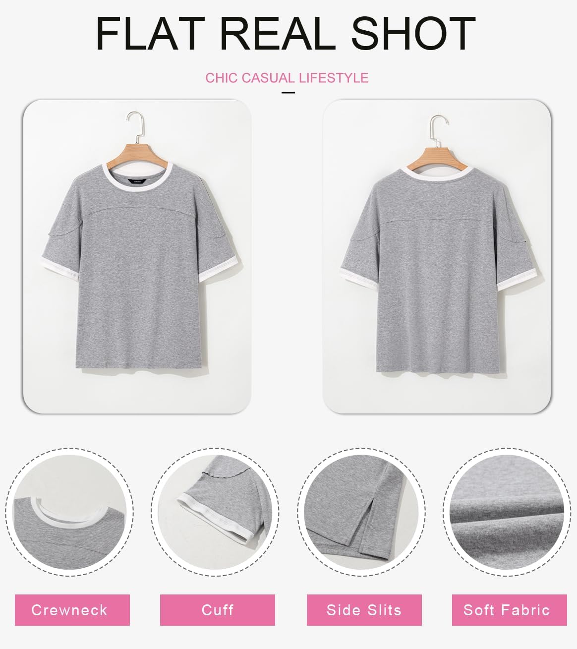 Dokotoo Summer Tops for Women 2026 Loose Oversized T Shirts Crewneck Color Block Side Slits Basic Tee Blouses - Image 4