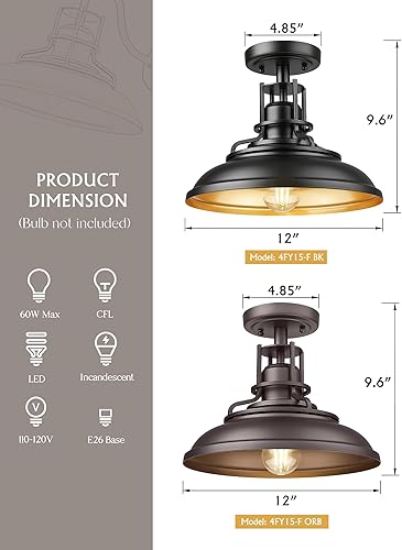 Miniatura 6 de FEMILA 4FY15-F ORB - Lámpara de techo semiempotrada de 12 pulgadas para pasillo, porche, lavandería, vestíbulo, acabado de bronce aceitado, 4FY15-F