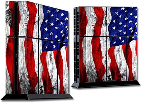 Skin Decal Vinyl Wrap for PS4 Sony Playstation Console (skins only) / American Flag on Wood