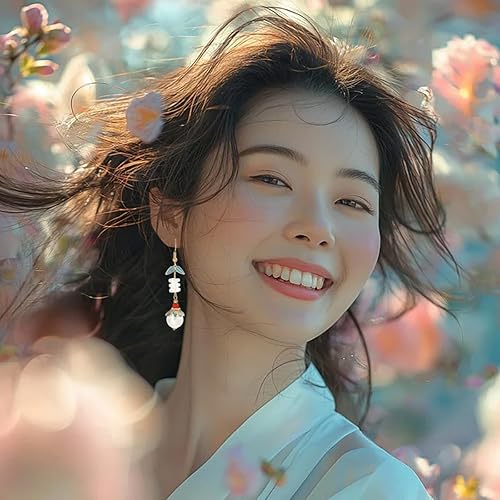 Vista 2 de 6 pares de aretes colgantes estilo étnico vintage, aretes de lágrima con elementos chinos para mujer