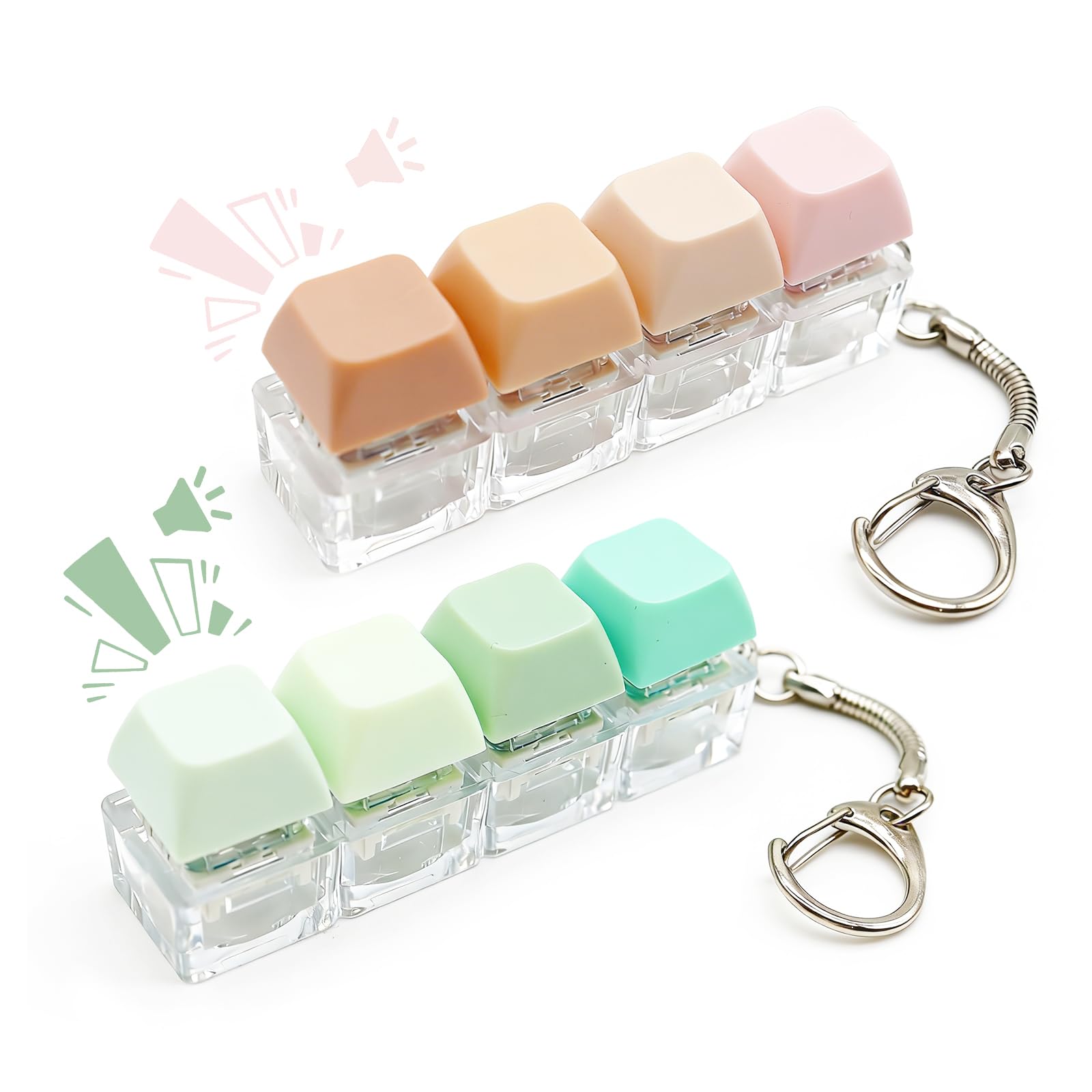 2 Pcs Keyboard Fidget Toy, 4-Button Fidget Keyboard Keychain, Clicky Fidgets Toy, Portable Multi-Color, for Relief, Pass the Time, Fashionable Functional Gifts for Adults
