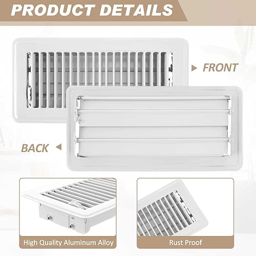 Miniatura 3 de 20 cubiertas de ventilación de piso de 4 x 10 pulgadas, registro de aire de metal resistente con acabado a prueba de óxido para calentador de hogar