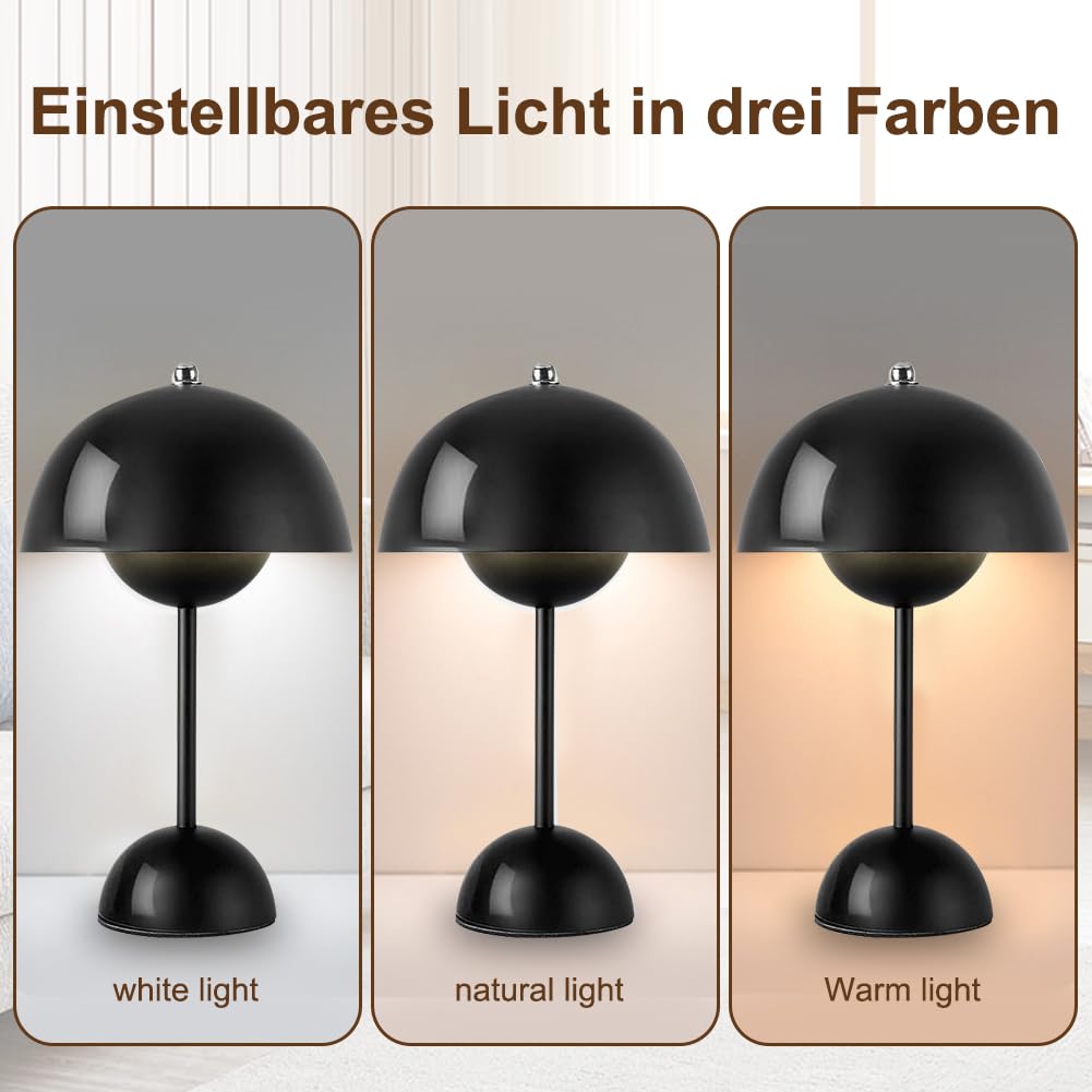 LUPATDY Paddenstoellampen, tafellamp, bloempot, lamp, paddenstoellamp, draadloos, touch dimbaar, 3000K - 6000K, moderne oplaadbare tafellamp met 3 helderheidsmodi, voor slaapkamer, kantoor, bars en